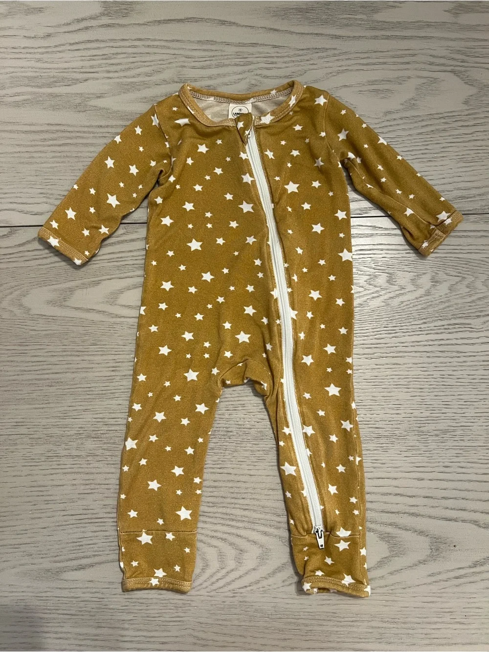 Zip-Front Mustard Star Footie One-Piece